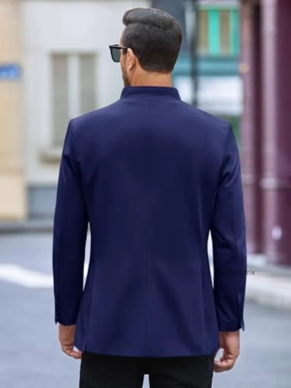 Men's Mandarin Collar Casual Suit Blazer Single Breasted Sport Coat Cotton